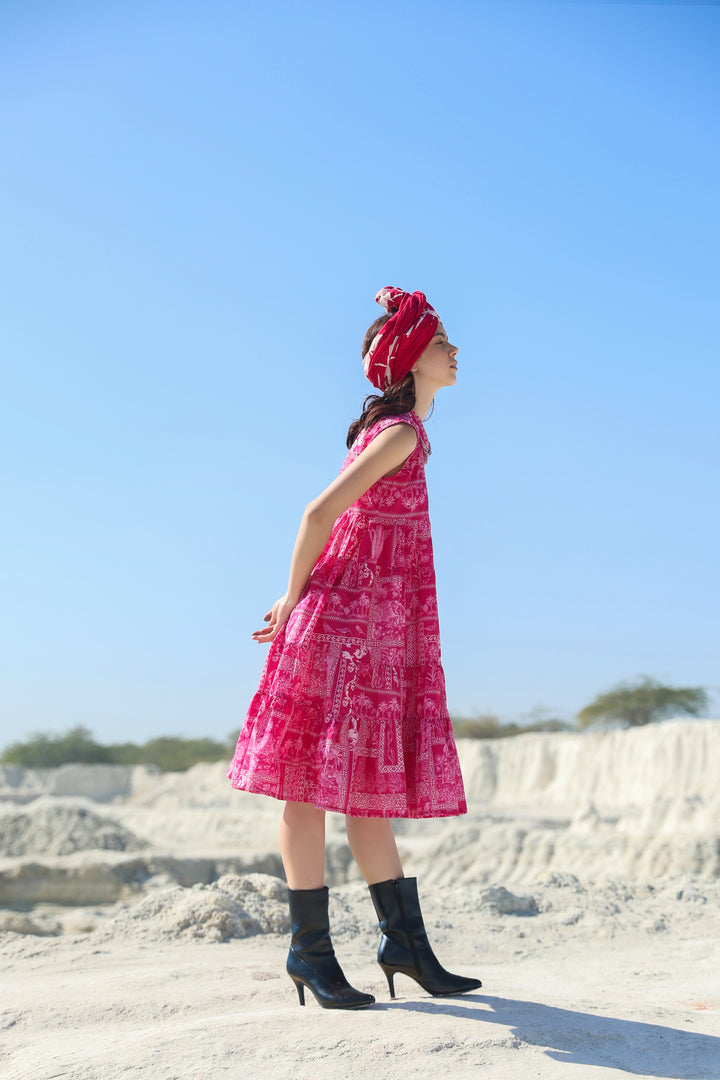 Pink Nautical tier Midi dress