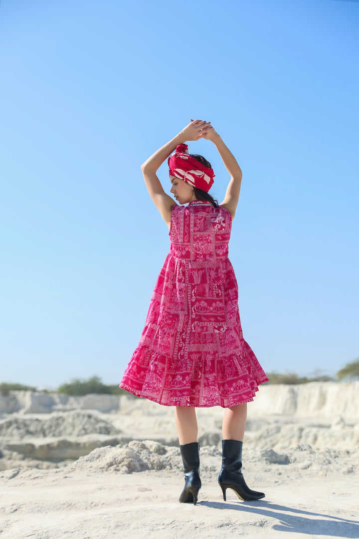 Pink Nautical tier Midi dress