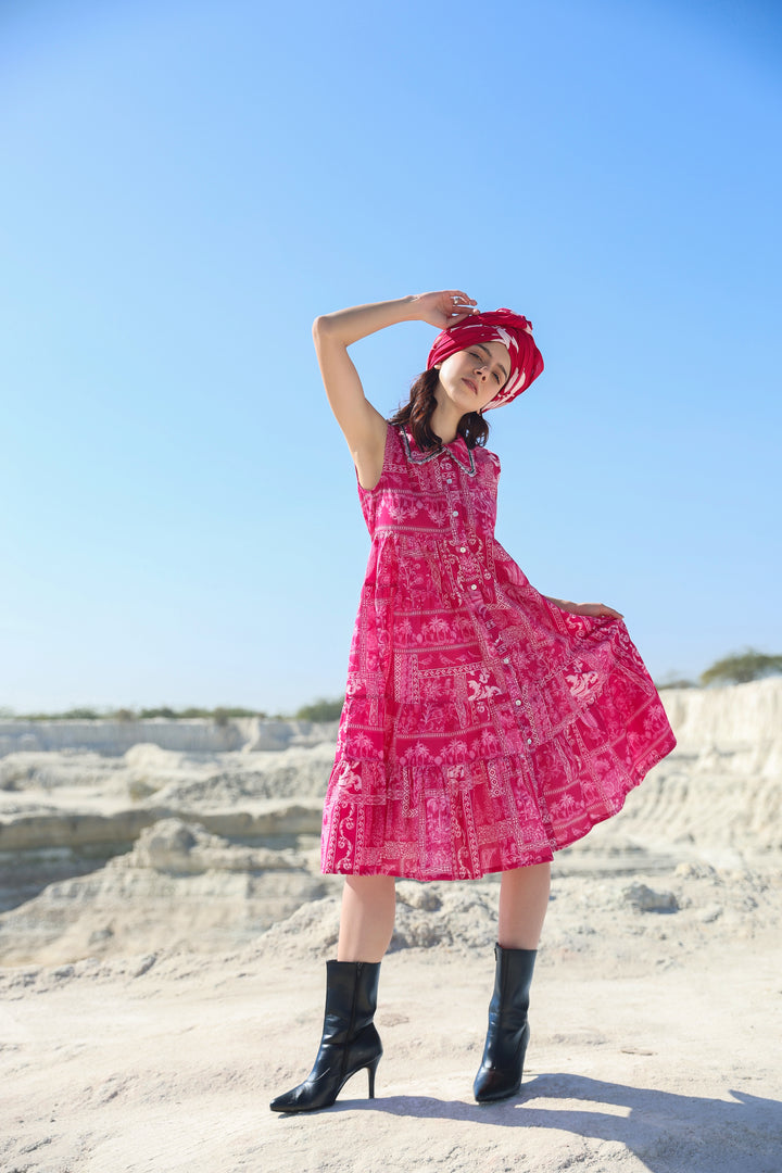 Pink Nautical tier Midi dress