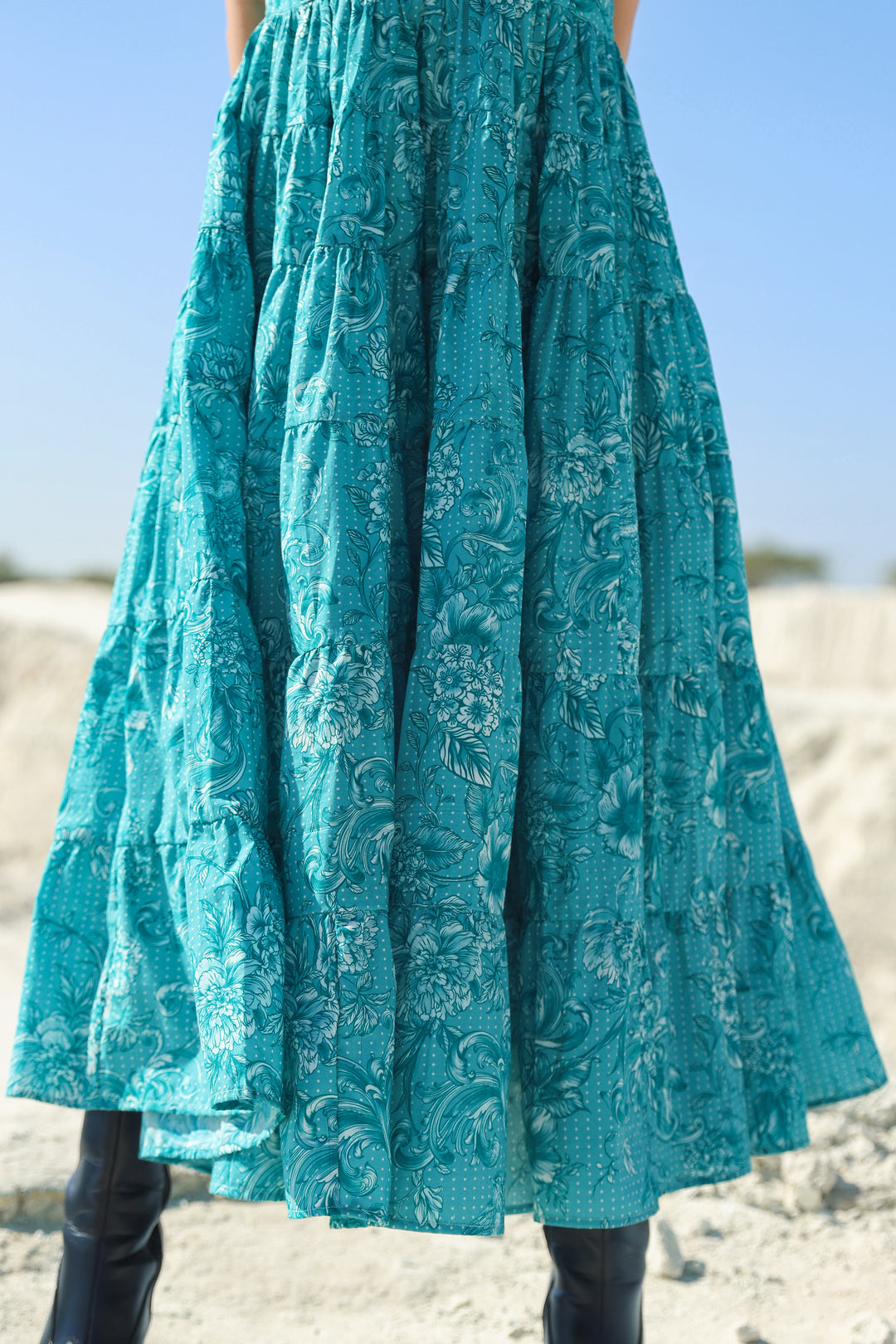 Turqouise blue delicate garden Midi dress