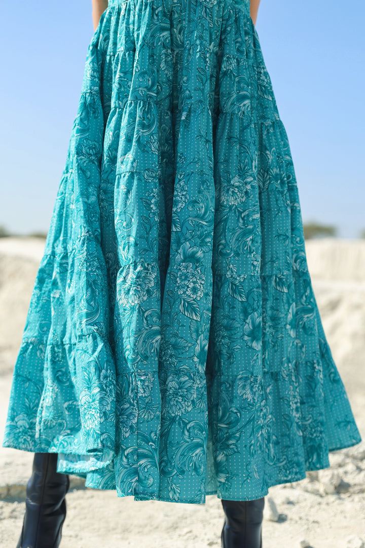 Turqouise blue delicate garden Midi dress