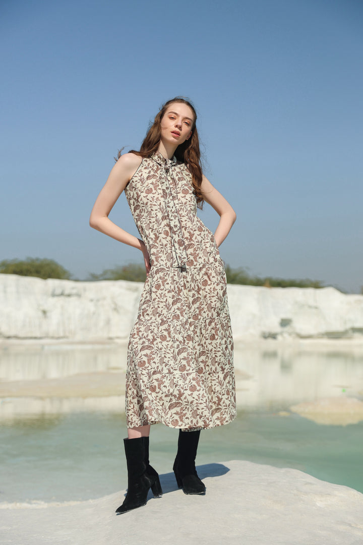 Mocha Dream Garden tier maxi dress