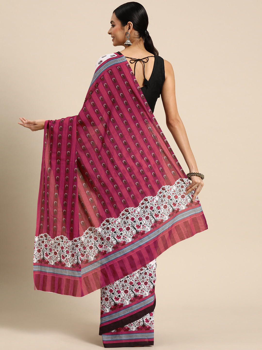Buta Buti Pink Colour Floral Printed Pure cotton Saree With Unstitched Blouse