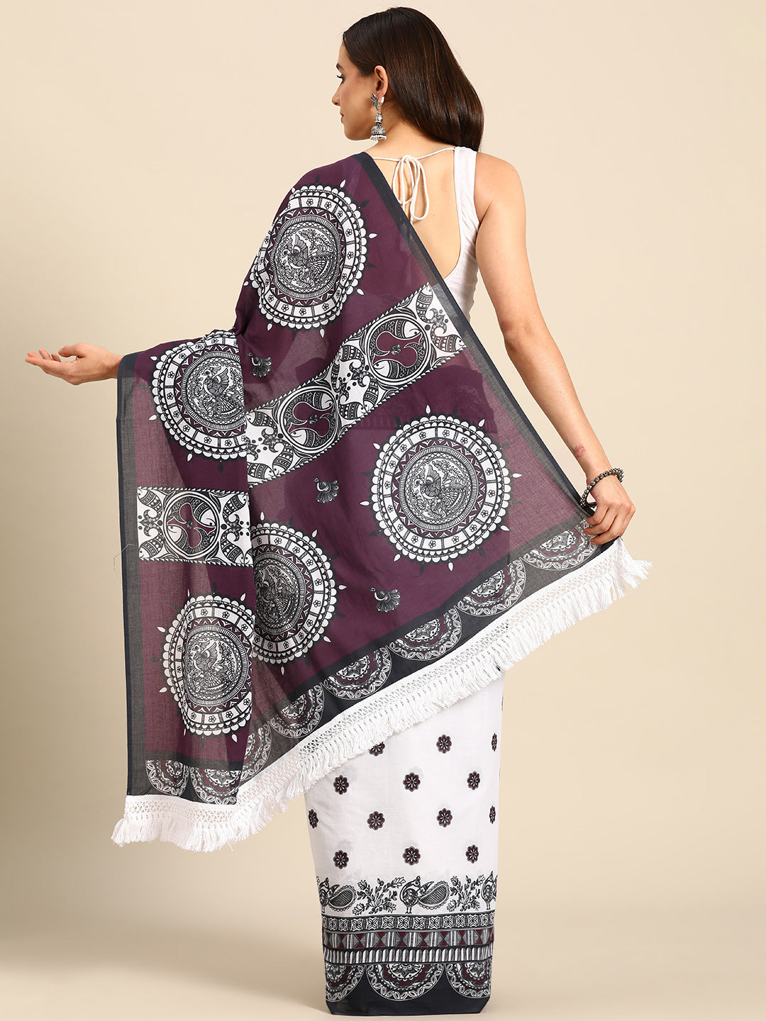 Buta Buti Wine Colour Floral Printed Pure Cotton Saree With Unstitched Blouse And Lace