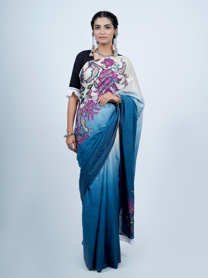Buta Buti Chintz Floral Printed Cotton Tasseled Saree