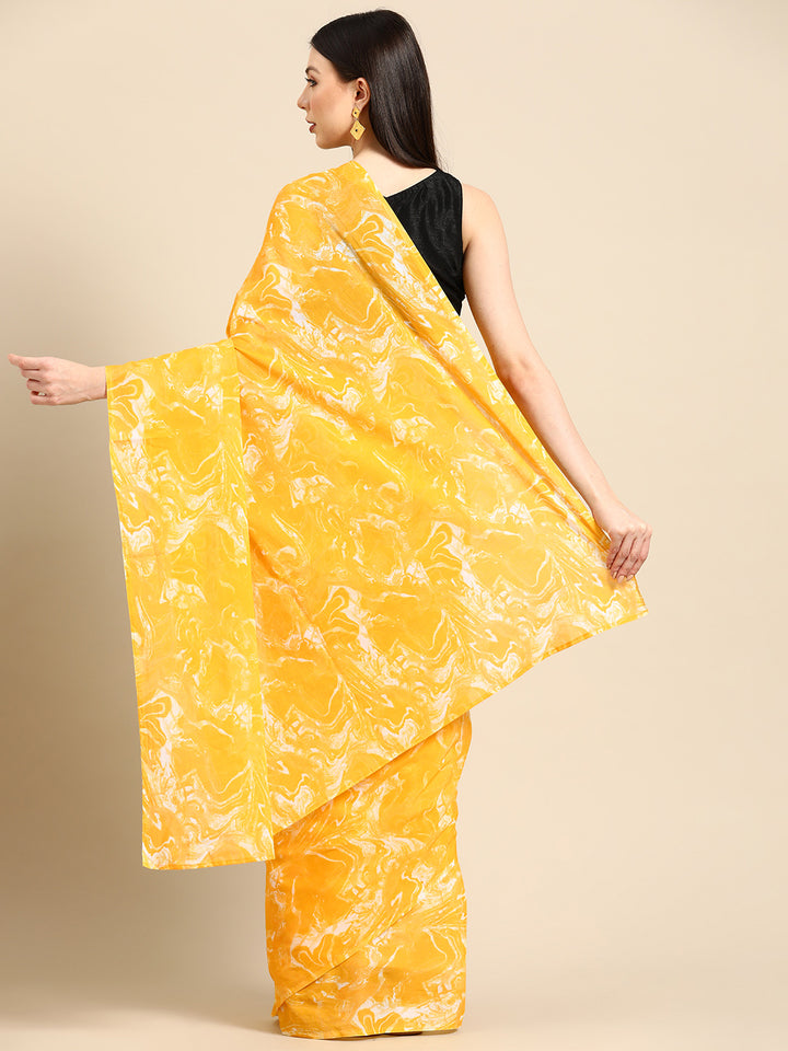 Buta Buti Yellow Colour Abstract  Printed Pure Cotton Saree With Unstitched Blouse