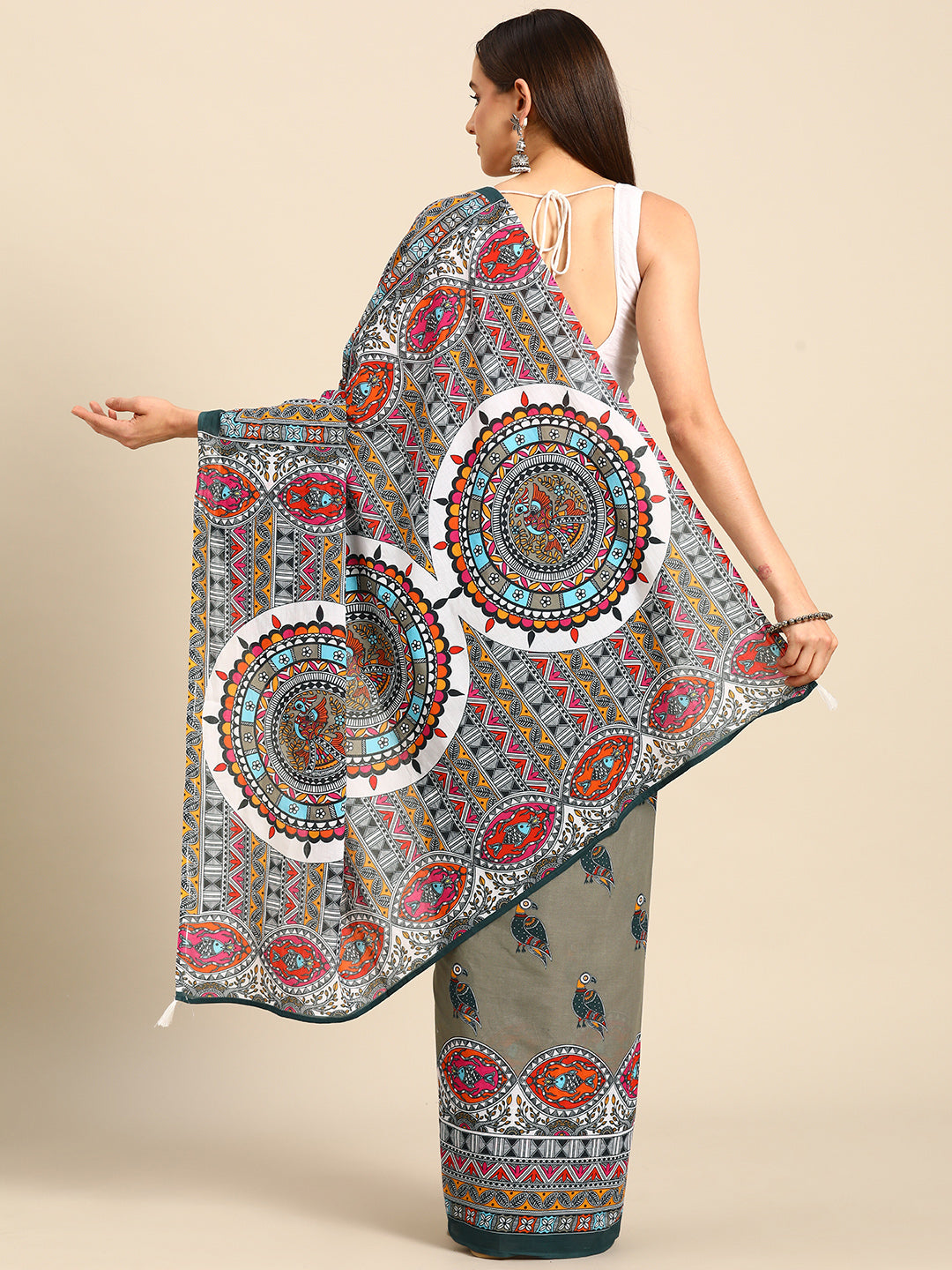 Buta Buti Multi Colour Abstract Printed Pure Cotton Saree With Unstitched Blouse And Lace