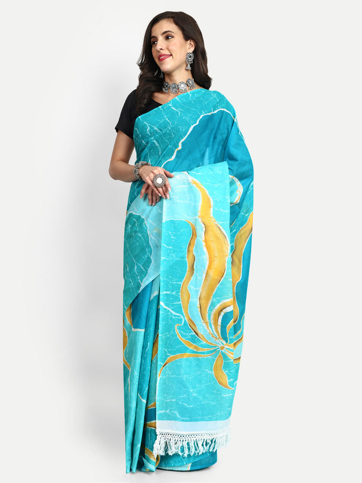 Buta Buti Batik Print Pure Cotton Tasseled Saree