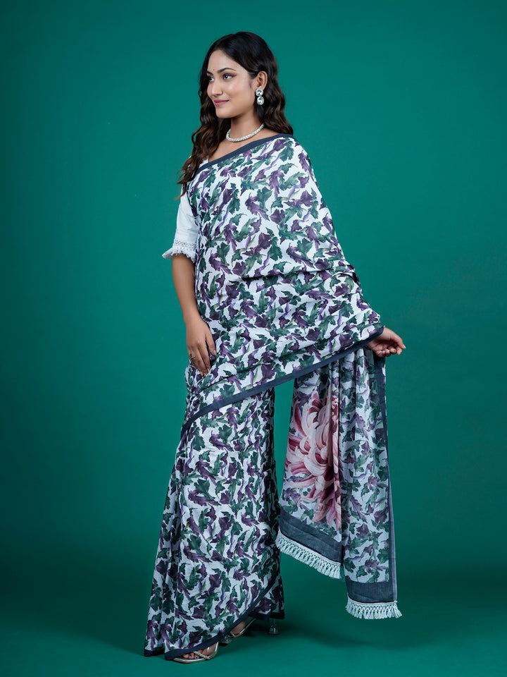 Buta Buti Multi Color Floral Printed Pure Cotton Saree With Unstitched Blouse And lace