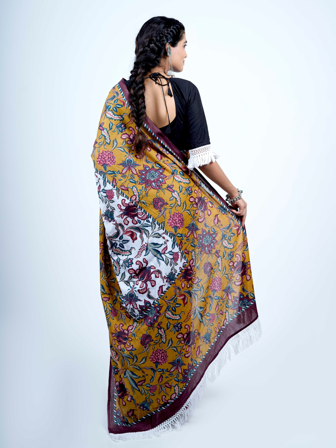 Chintz Floral Cotton Tassel Saree