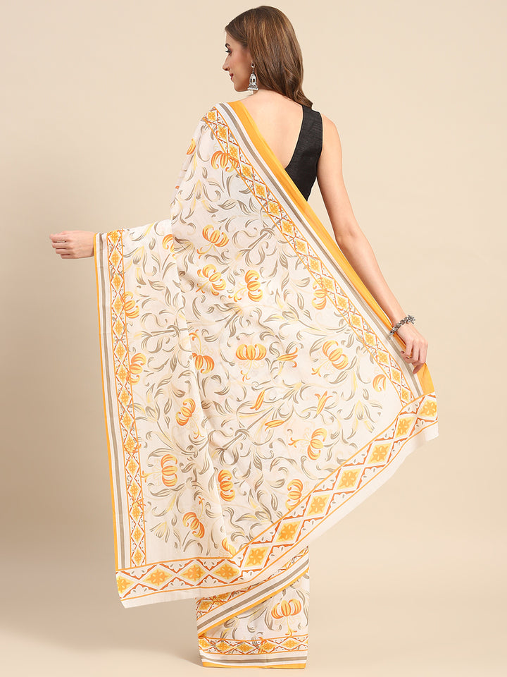 Buta Buti Yellow Color Floral  Printed Saree With Unstitched Blouse