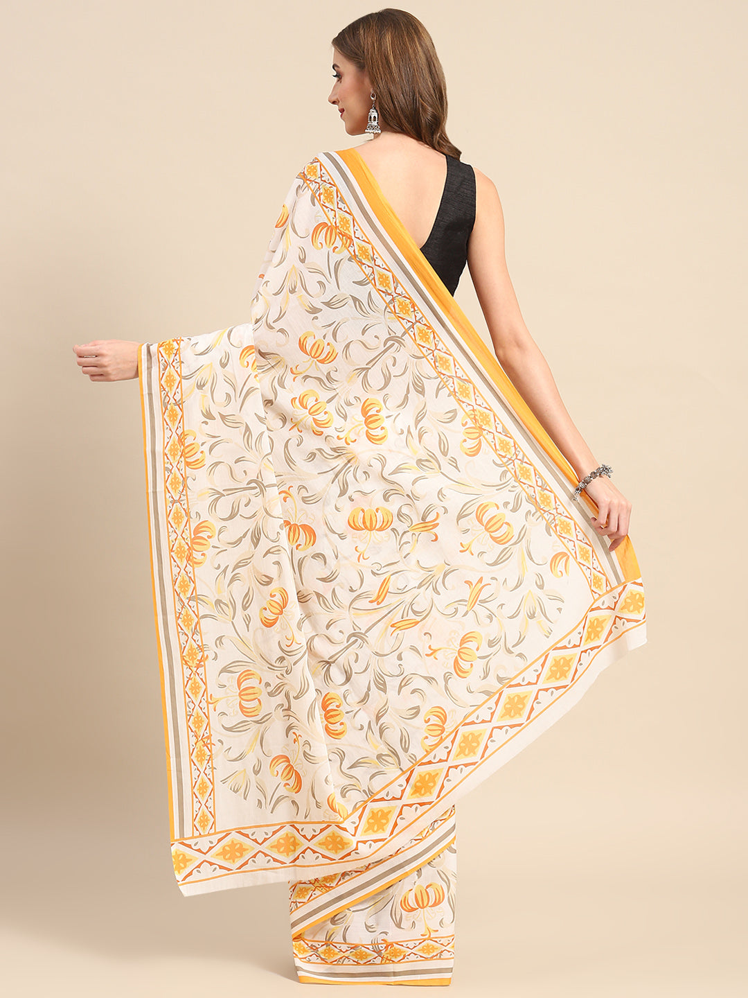 Buta Buti Yellow Color Floral  Printed Saree With Unstitched Blouse