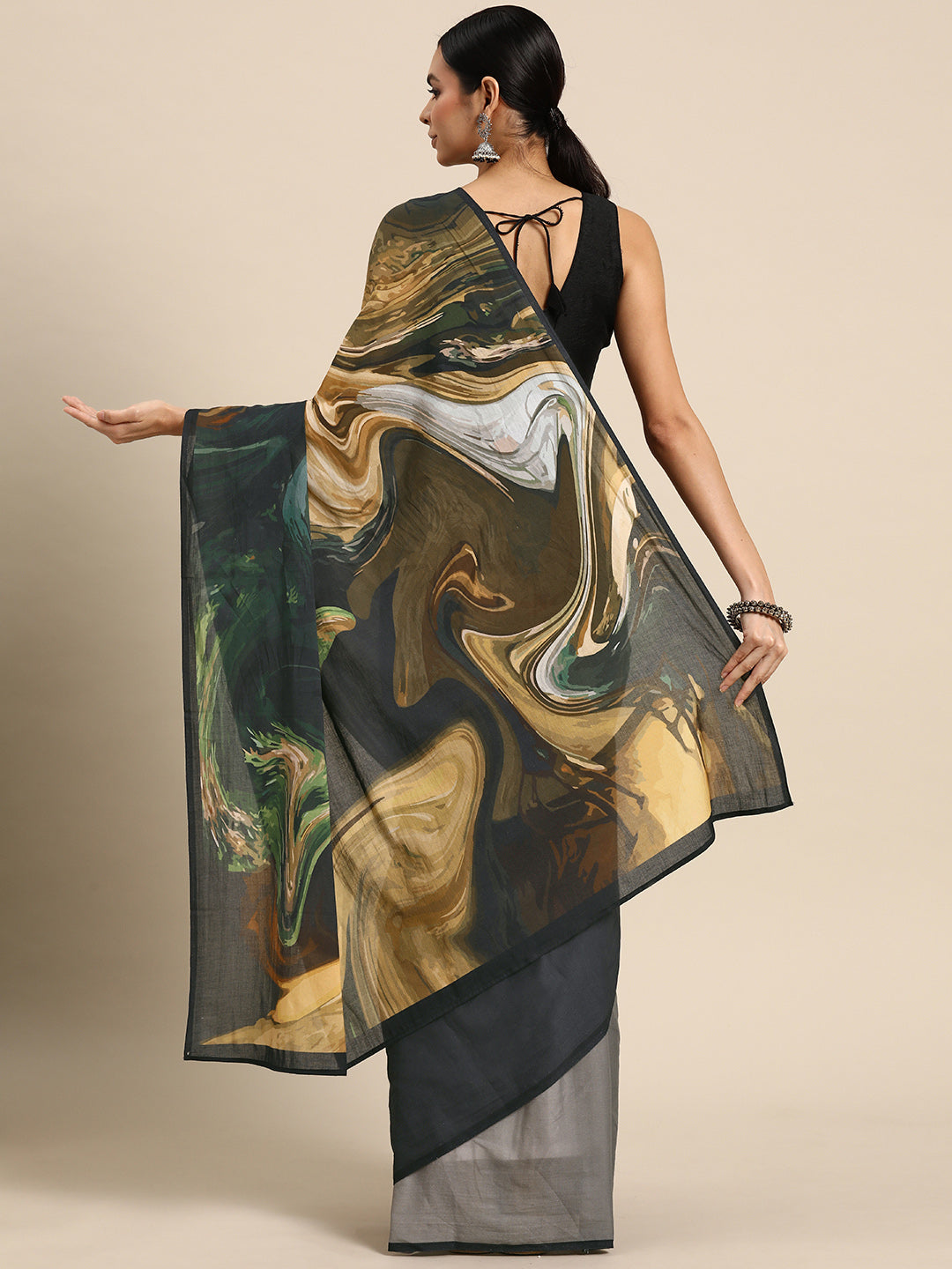 Buta Buti Multi Colour Abstract Printed Pure cotton Saree With Unstitched Blouse