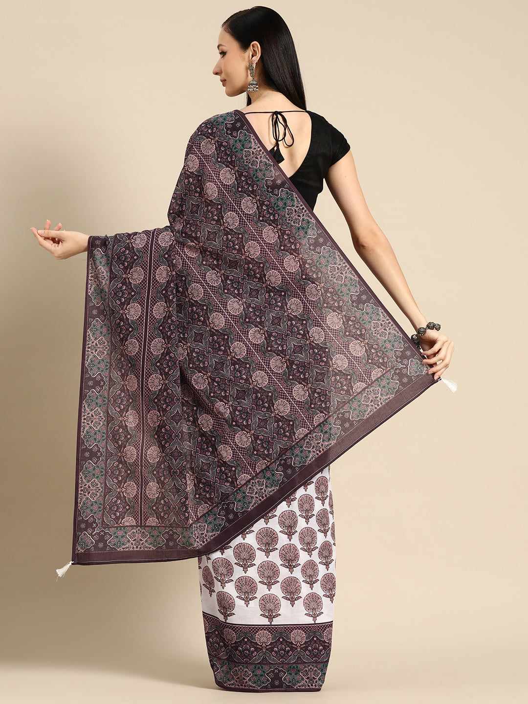Buta Buti Maroon Colour Floral Printed Pure Cotton Saree With Unstitched Blouse And Lace