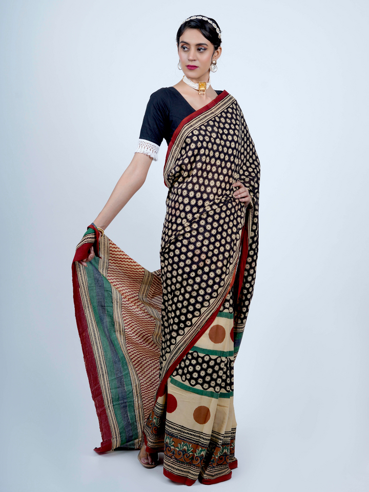 Buta Buti Geometrical Hand Block Printed Cotton Saree