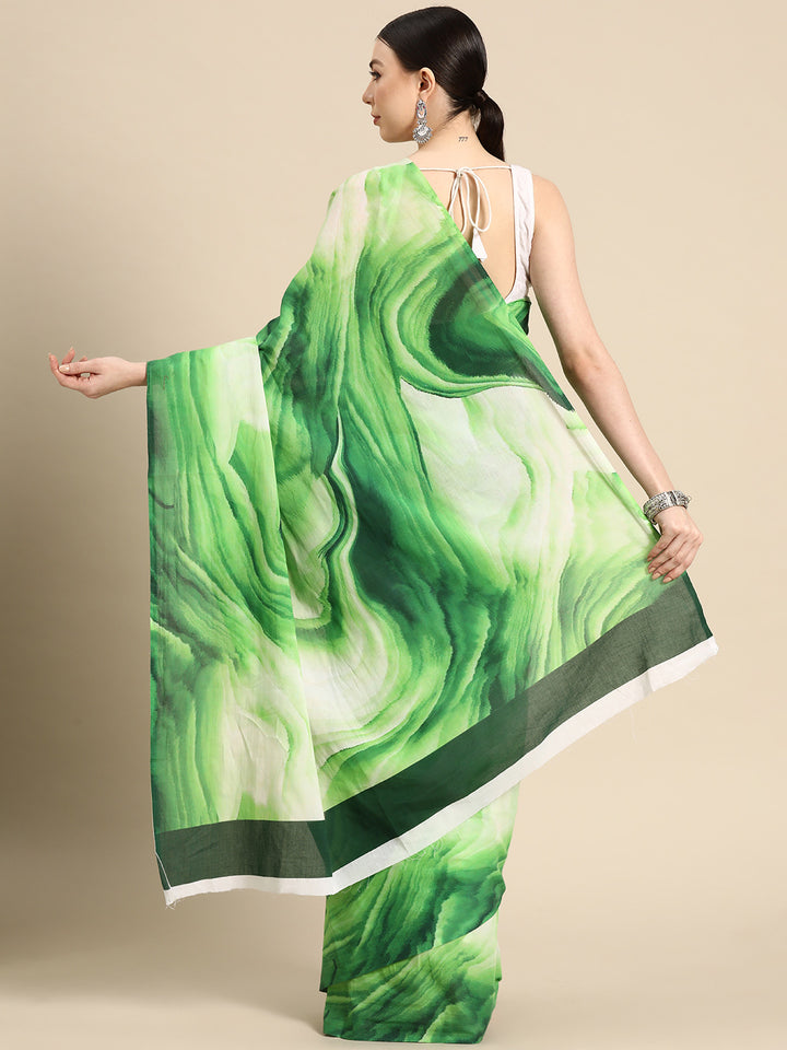 Buta Buti Green Colour Abstract  Printed Pure Cotton Saree With Unstitched Blouse