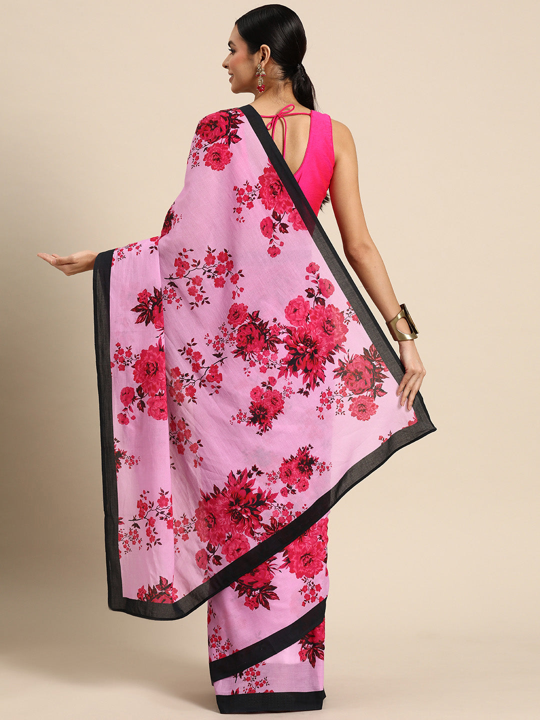 Buta Buti Pink Colour Floral Printed Pure cotton Saree With Unstitched Blouse