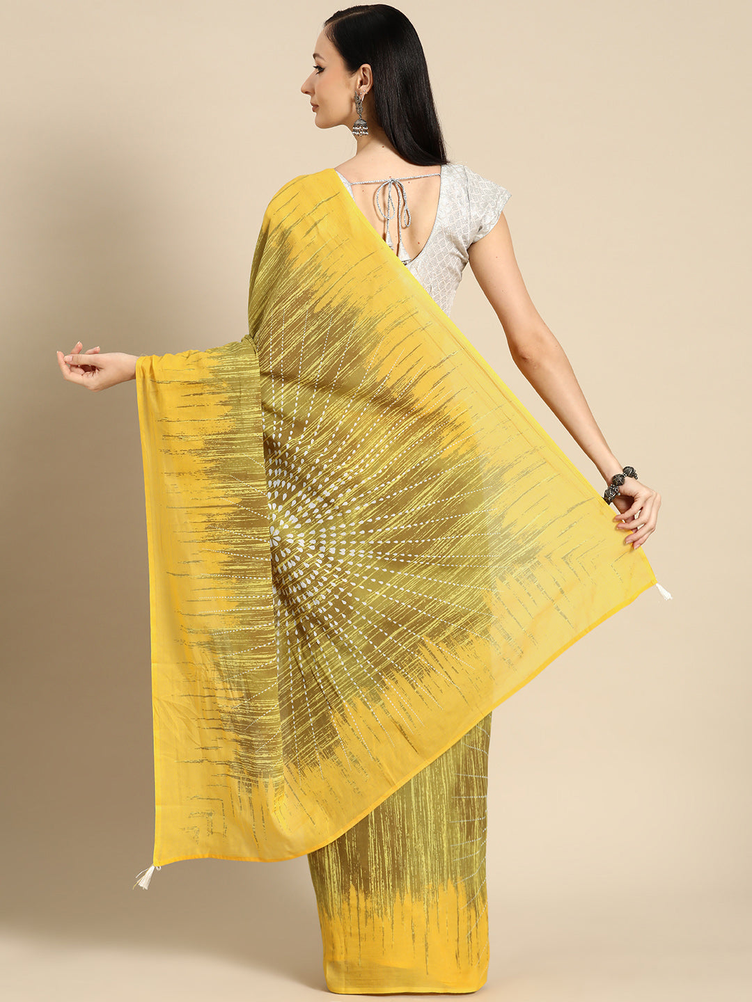 Buta Buti Yellow Colour Abstract Printed Pure Cotton Saree With Unstitched Blouse And Lace