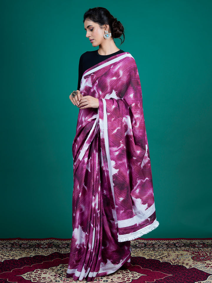 Buta Buti lavender Color Floral Printed Pure Cotton Saree With Unstitched Blouse And lace