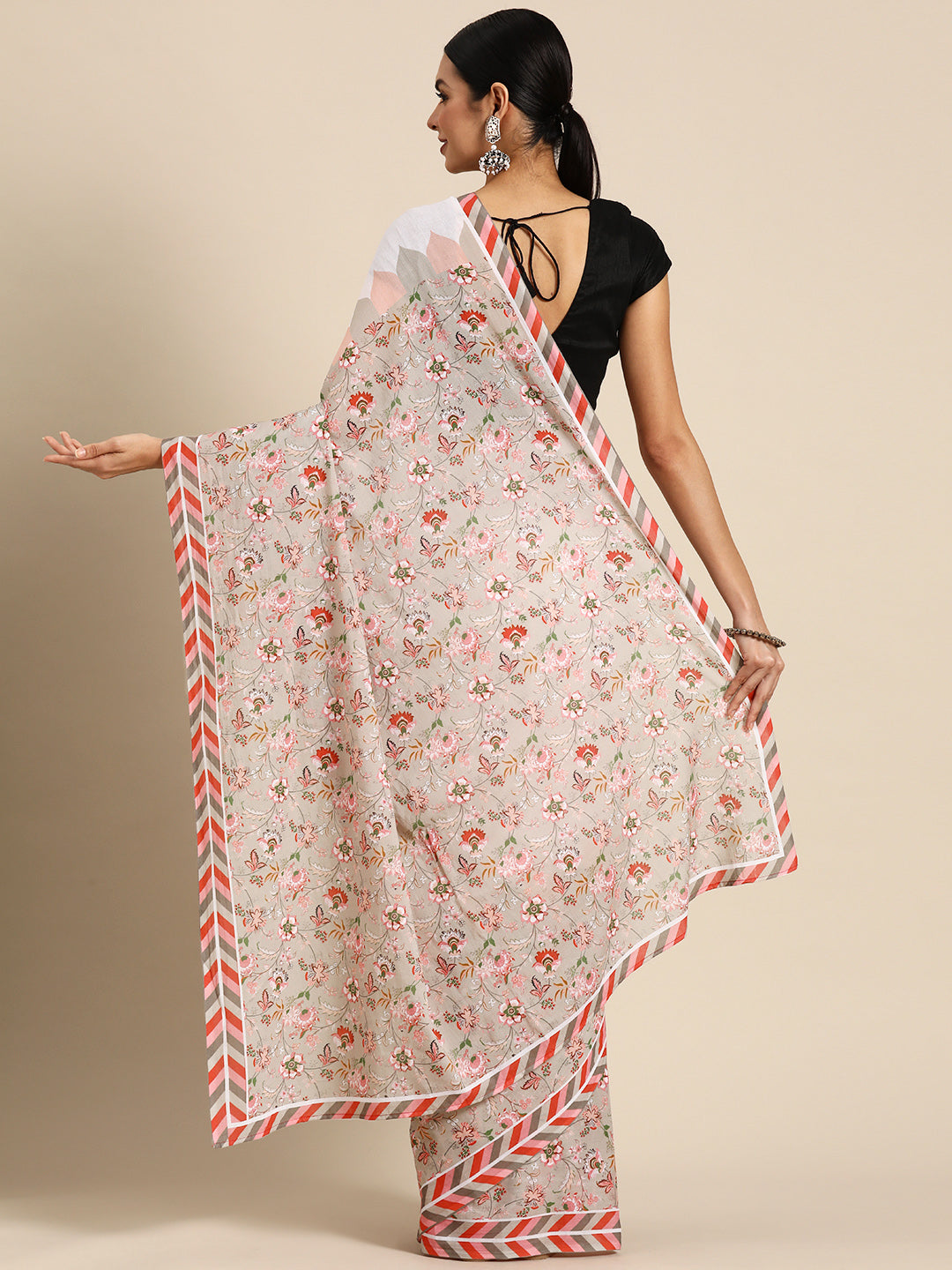 Buta Buti White Colour Floral  Printed Pure Cotton Saree With Unstitched Blouse