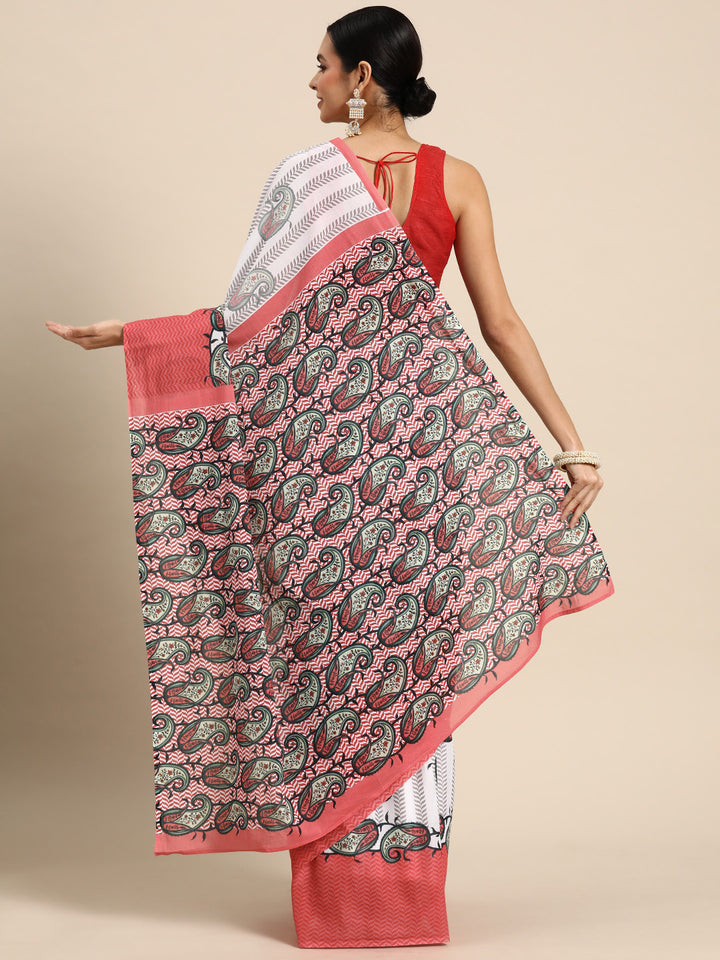 Buta Buti Pink Colour  Printed Pure cotton Saree With Unstitched Blouse