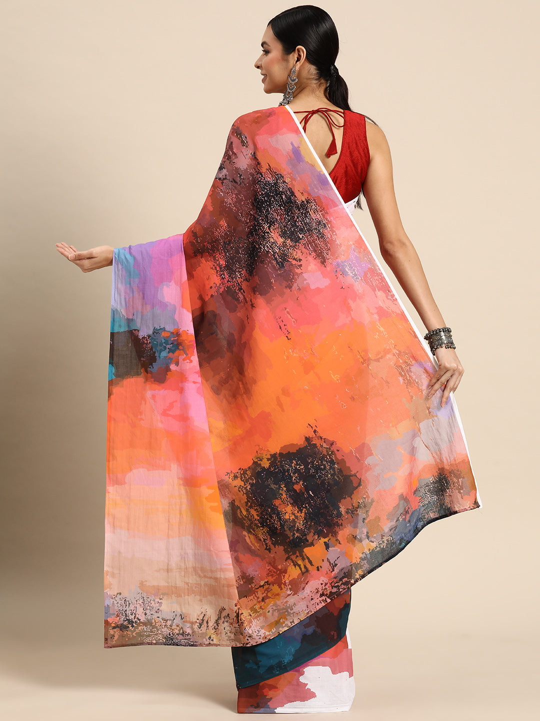 Buta Buti Red Colour Abstract Printed Pure cotton Saree With Unstitched Blouse