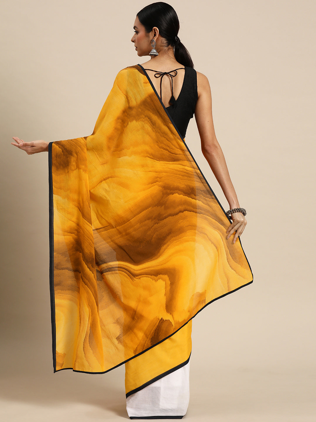 Yellow Abstract Cotton Saree