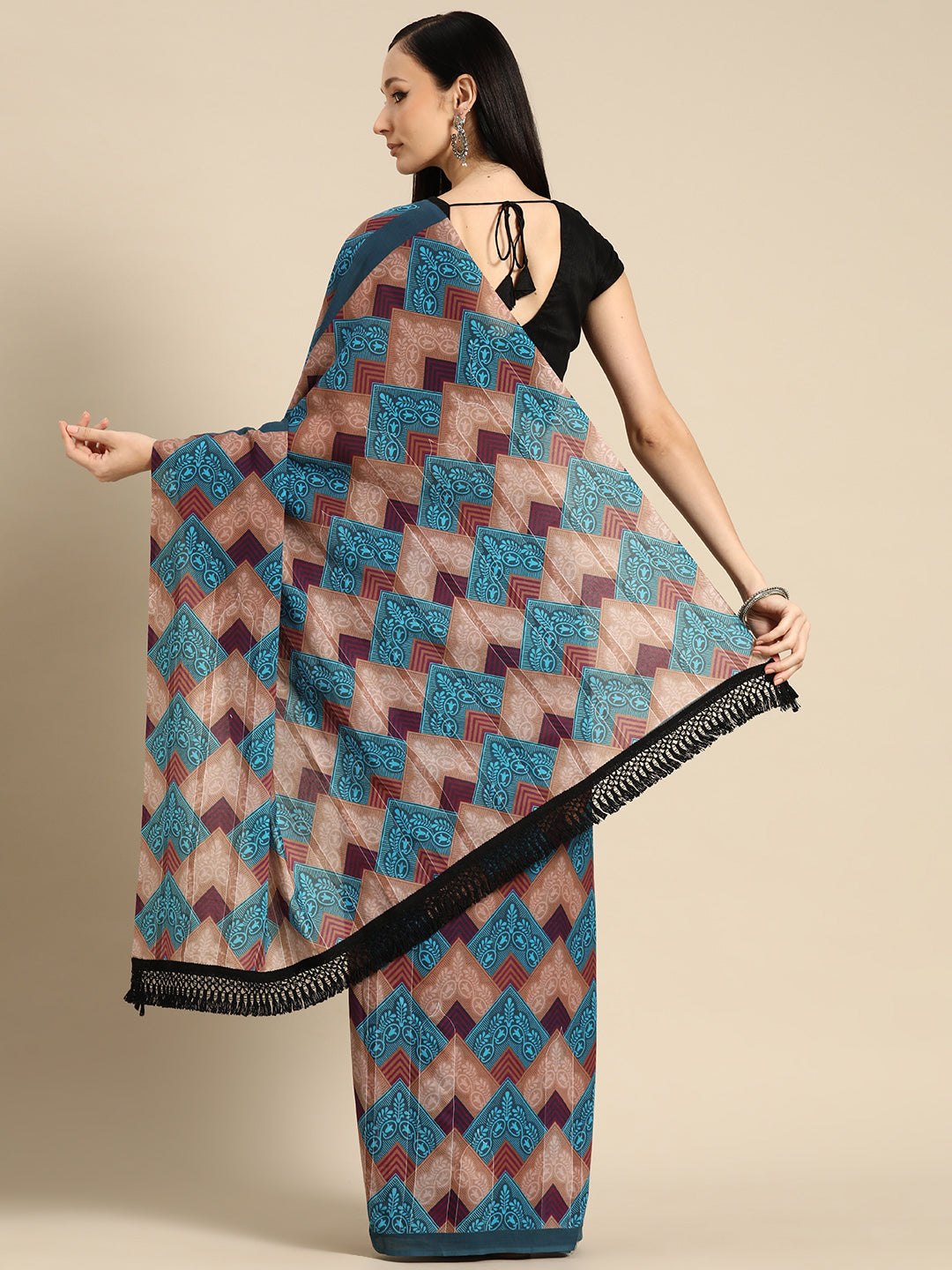 Buta Buti Blue Colour Abstract Printed Pure Cotton Saree With Unstitched Blouse And Lace