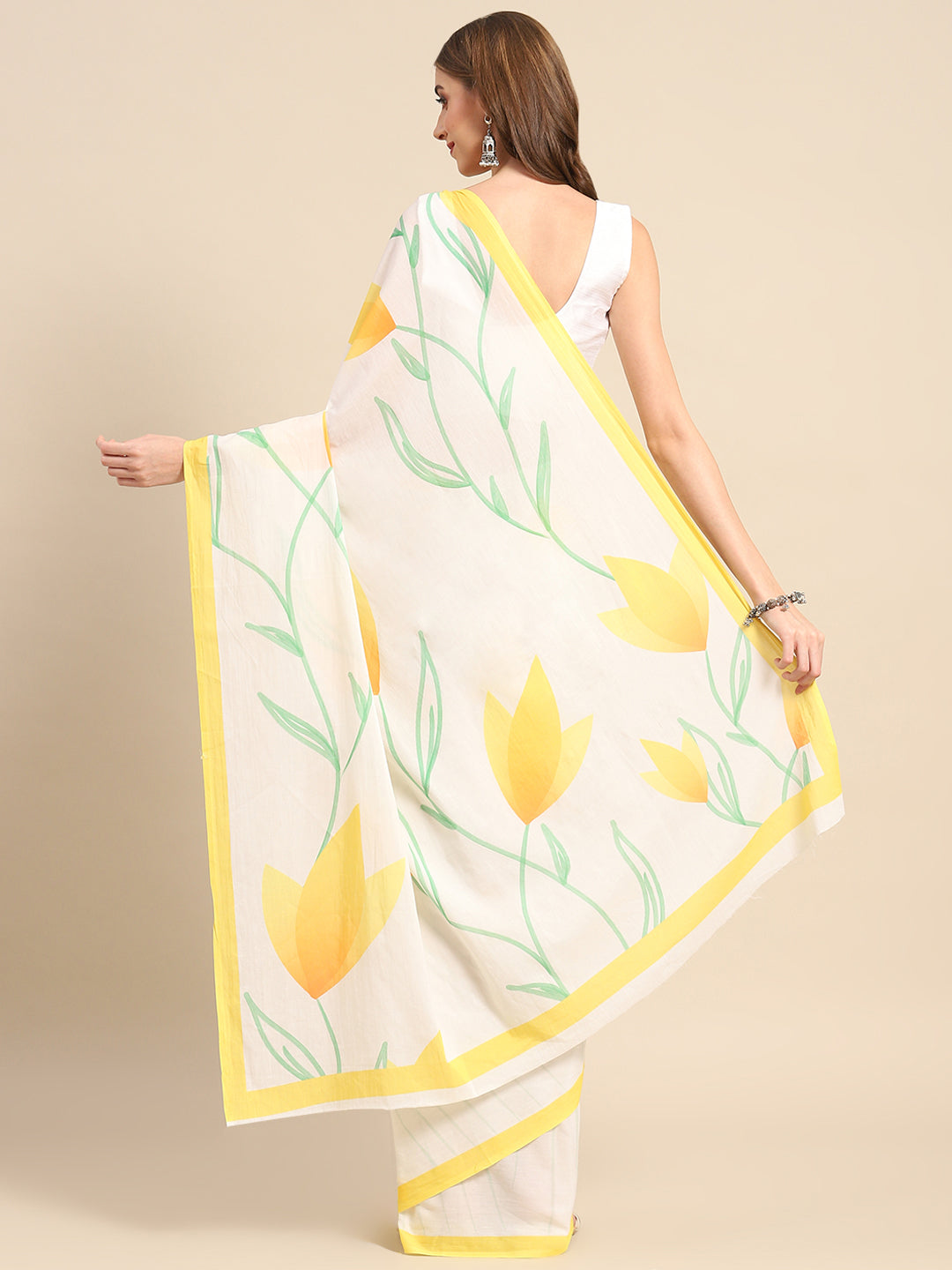 Buta Buti Yellow Color Floral  Printed Saree With Unstitched Blouse