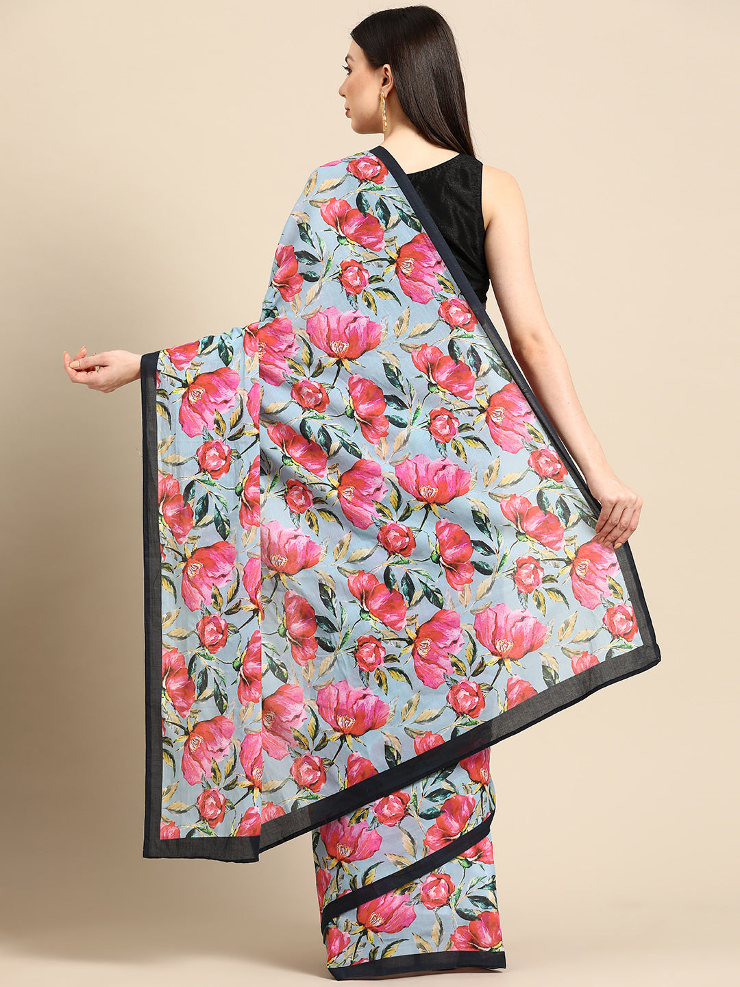 Buta Buti Pink Colour Floral  Printed Pure Cotton Saree With Unstitched Blouse