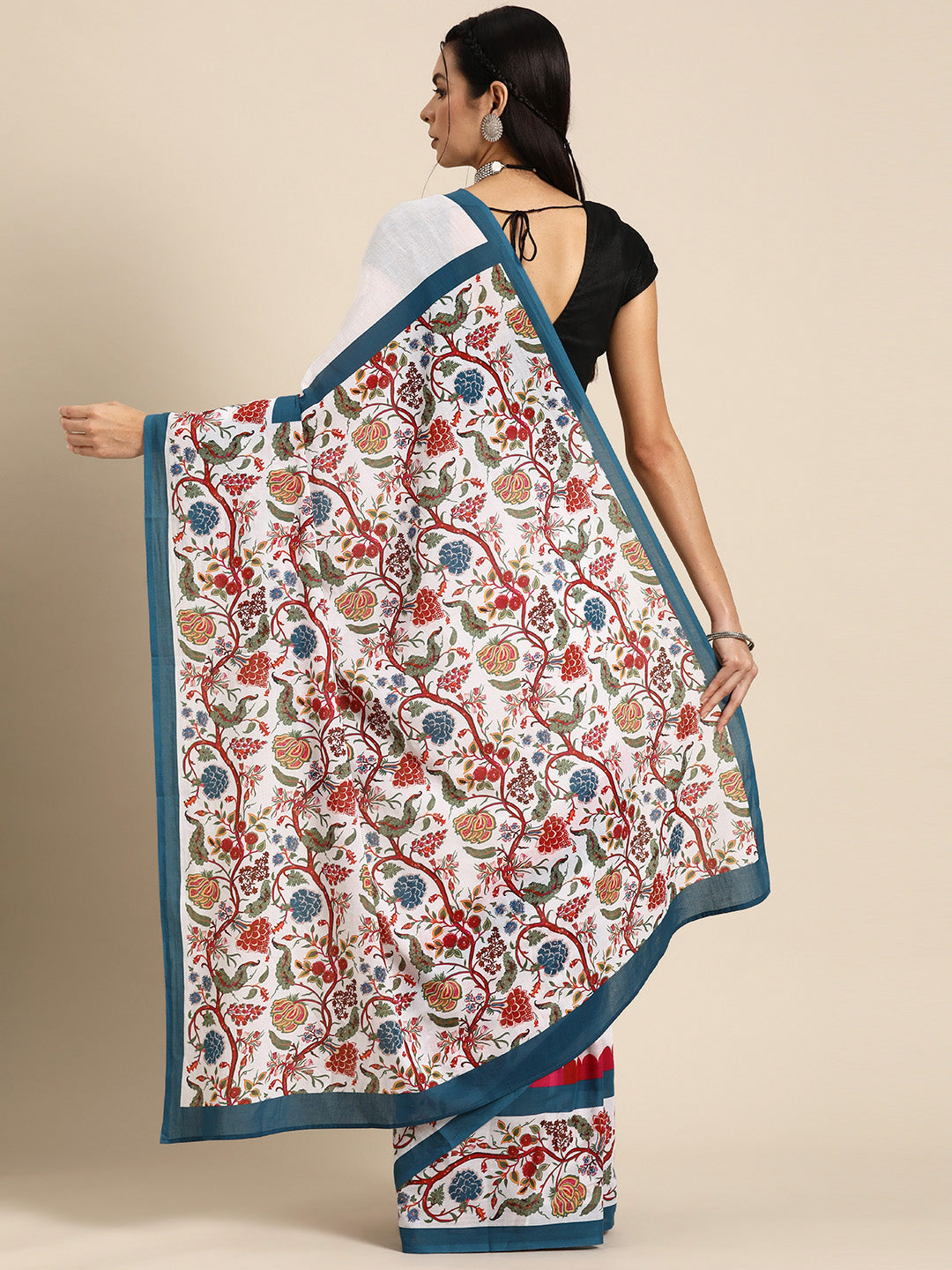 Buta Buti White Colour Floral  Printed Pure Cotton Saree With Unstitched Blouse