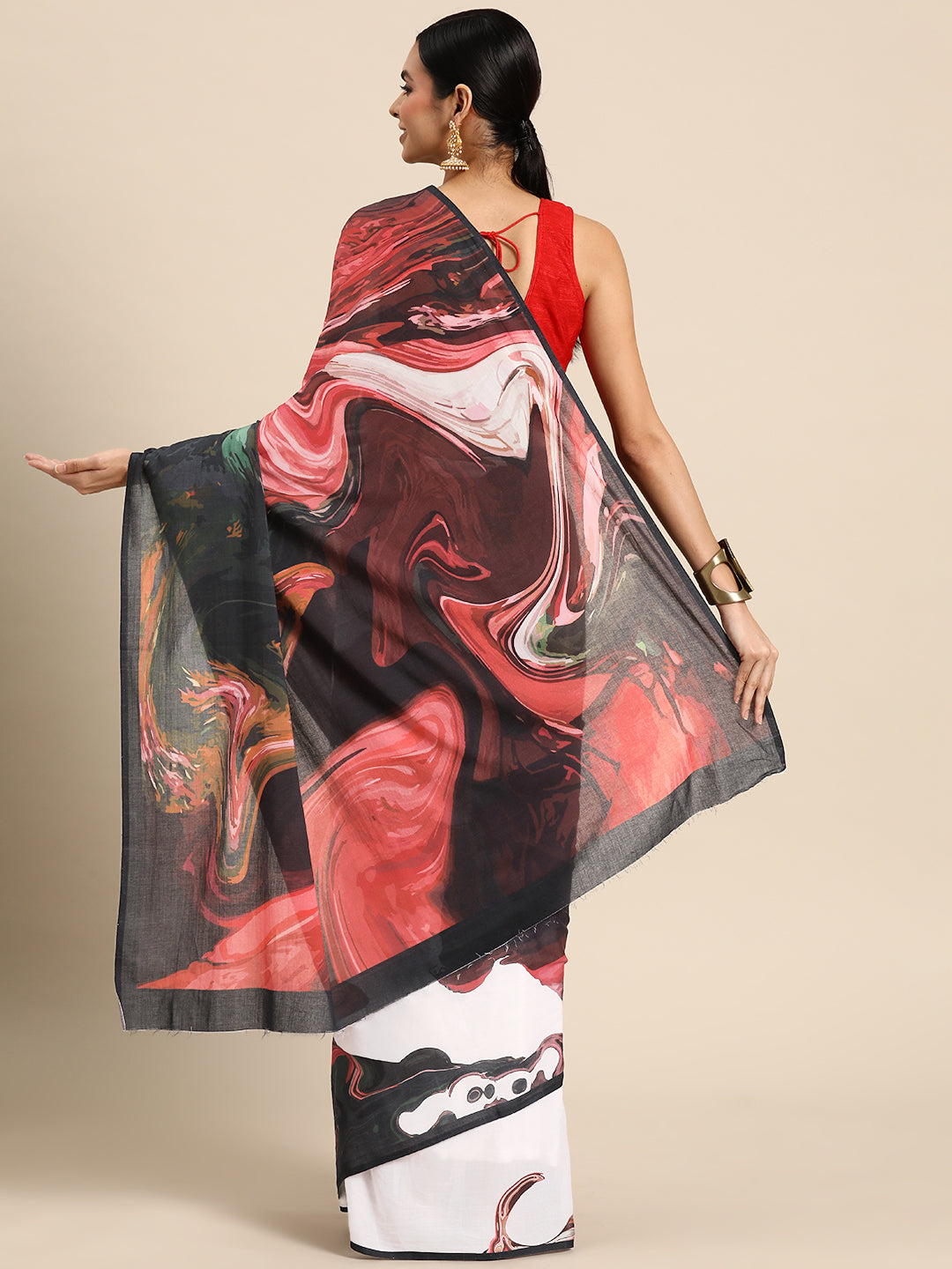 Buta Buti Red Colour Abstract Printed Pure cotton Saree With Unstitched Blouse