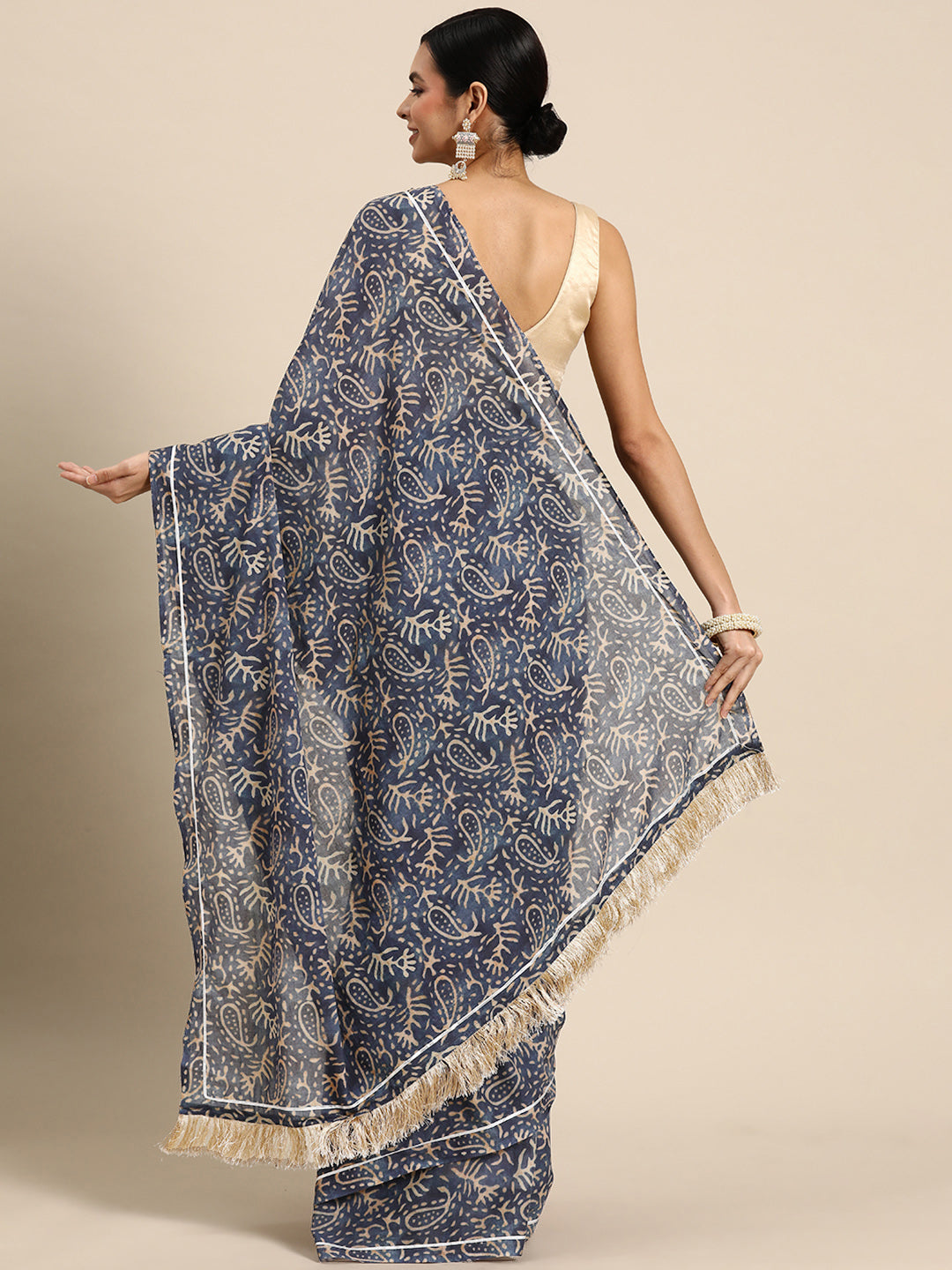 Buta Buti Blue Colour Floral Printed Pure cotton Saree With Unstitched Blouse