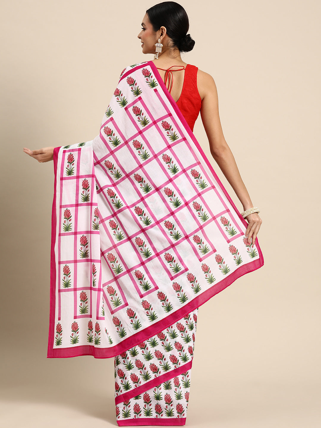 Buta Buti Pink Colour Floral Printed Pure cotton Saree With Unstitched Blouse