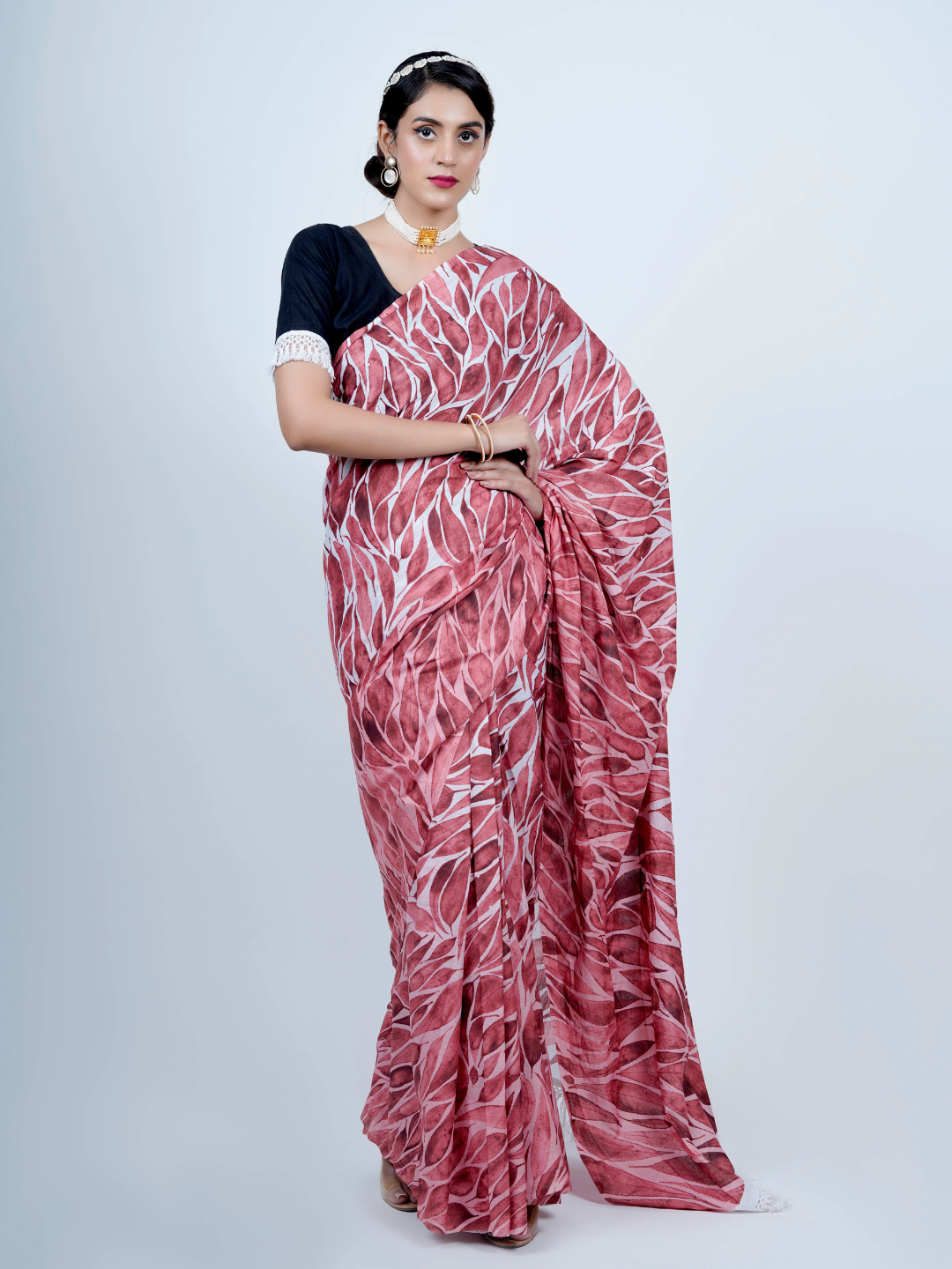 Buta Buti Floral Water Color Art Printed Cotton Tasseled Saree