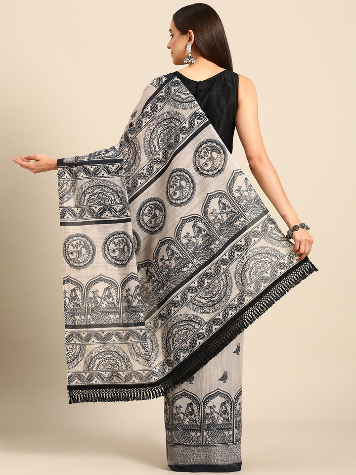 Buta Buti Beige Colour Abstract Printed Pure Cotton Saree With Unstitched Blouse And Lace
