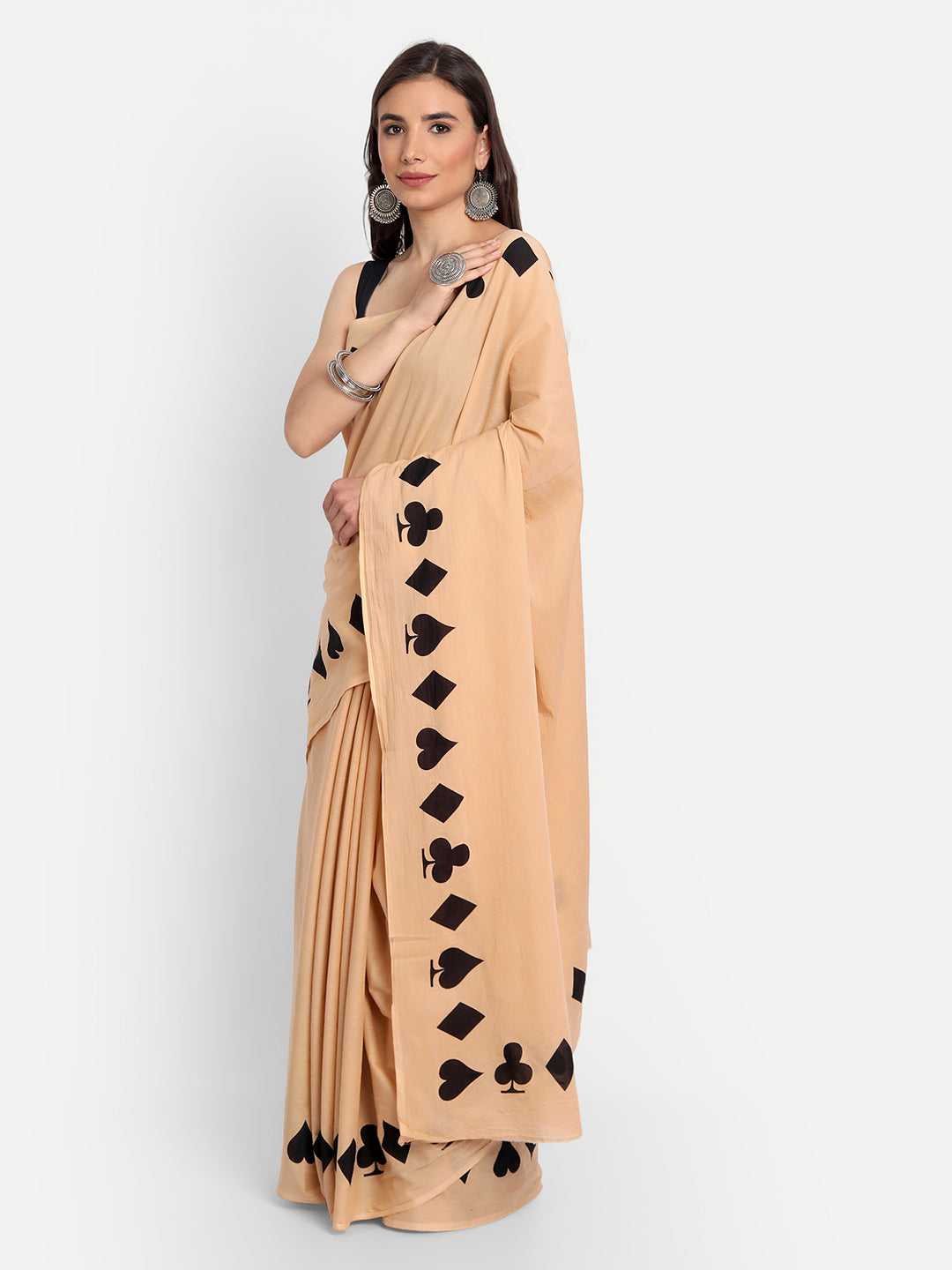 Buta Buti Beige & Black Pure Cotton Saree