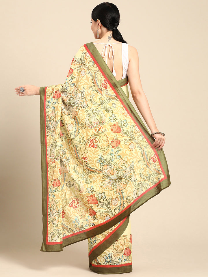 Buta Buti Yellow Colour Floral  Printed Pure Cotton Saree With Unstitched Blouse