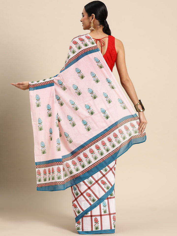 Buta Buti Pink Colour  Printed Pure cotton Saree With Unstitched Blouse