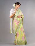 Buta Buti Green Colour Tie and Dye Printed Pure Cotton Saree With Unstitched Blouse And Lace