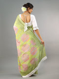 Buta Buti Green Colour Tie and Dye Printed Pure Cotton Saree With Unstitched Blouse And Lace