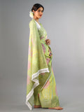 Buta Buti Green Colour Tie and Dye Printed Pure Cotton Saree With Unstitched Blouse And Lace