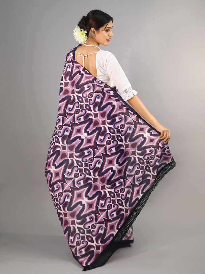Buta Buti Purple Colour Tie and Dye Printed Pure Cotton Saree With Unstitched Blouse And Lace