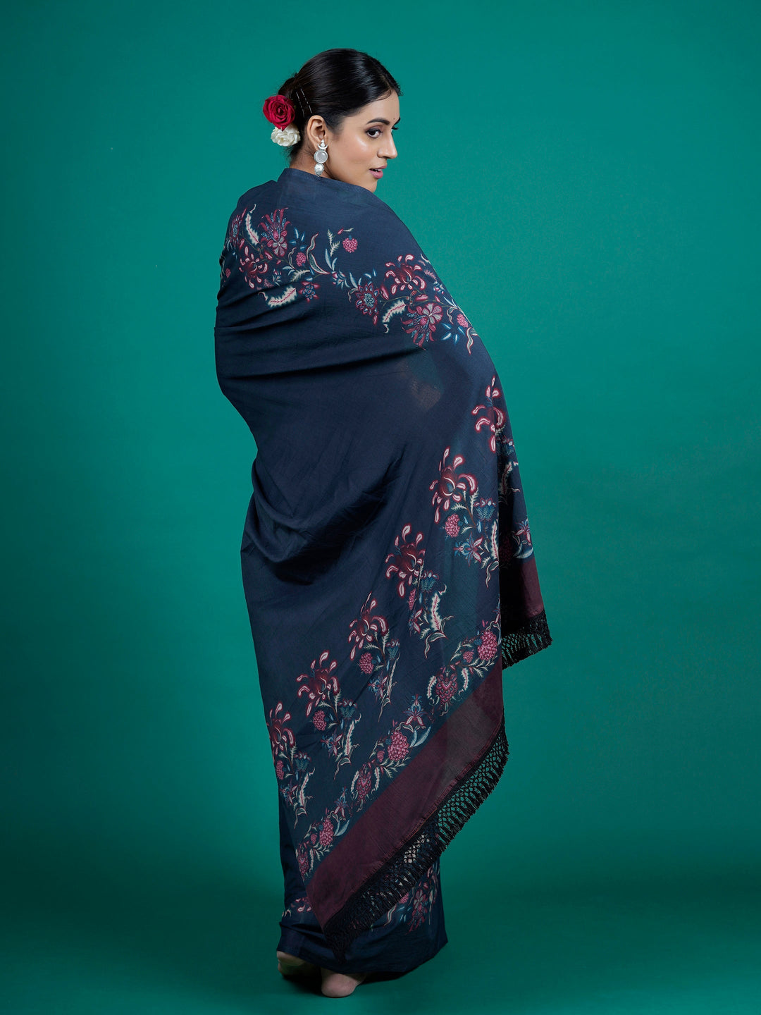 Buta Buti Blue Color Floral Printed Pure Cotton Saree With Unstitched Blouse And lace