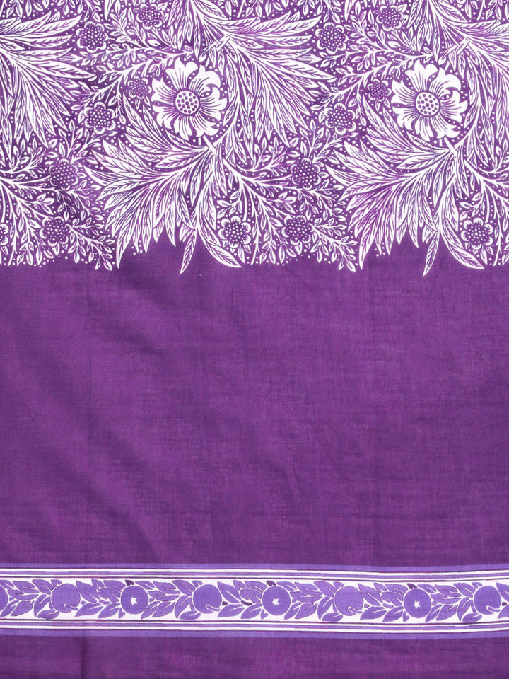 Buta Buti Purple Colour Floral  Printed Pure Cotton Saree With Unstitched Blouse