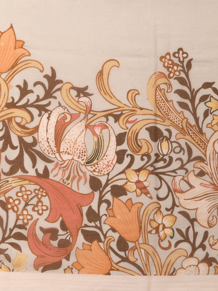 Buta Buti Beige Colour Floral  Printed Pure Cotton Saree With Unstitched Blouse