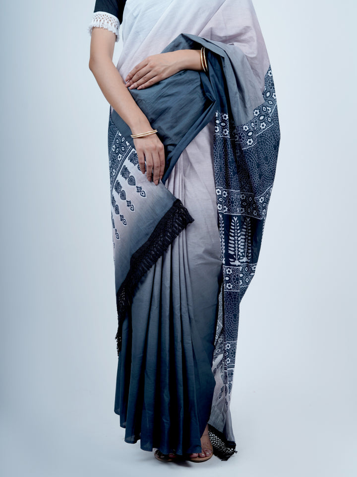 Buta Buti Ombre Printed Pure Cotton Tassled Saree