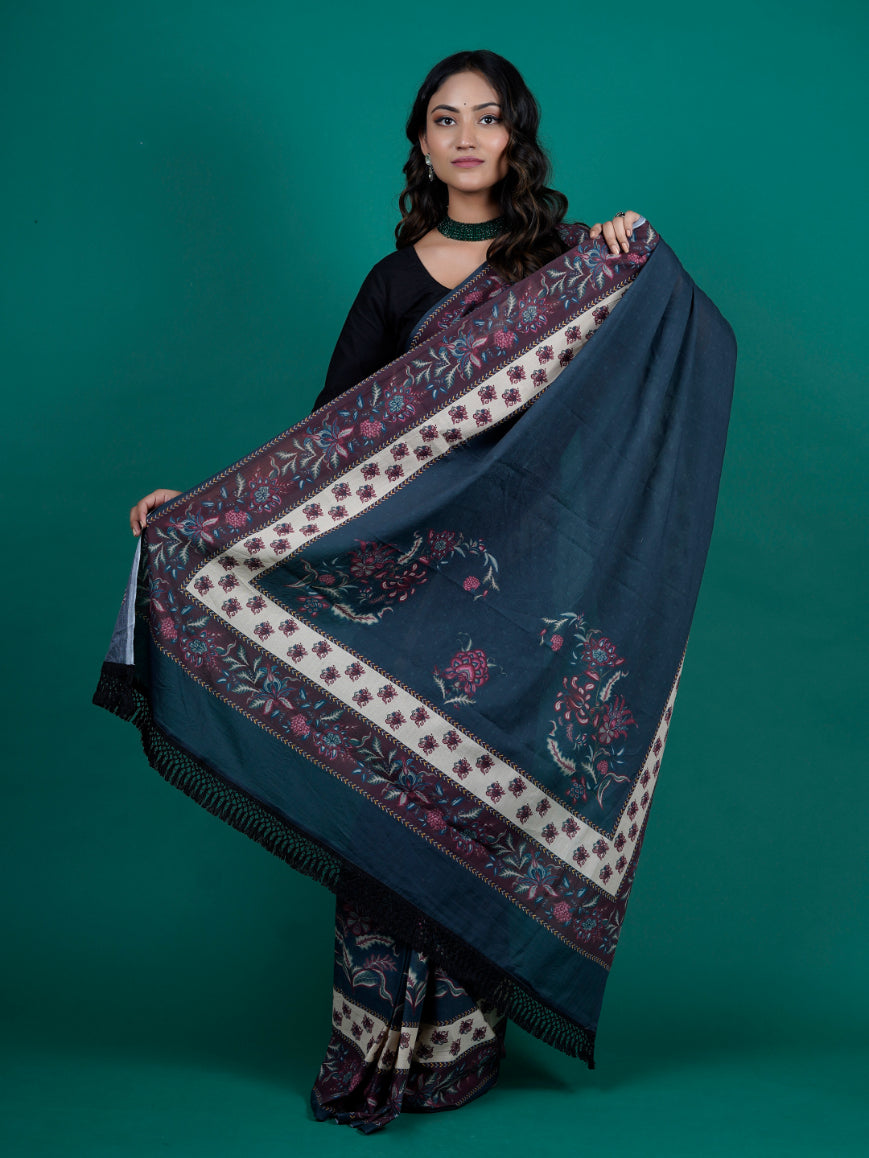 Buta Buti Chintz Floral Printed Cotton Tasseled Saree