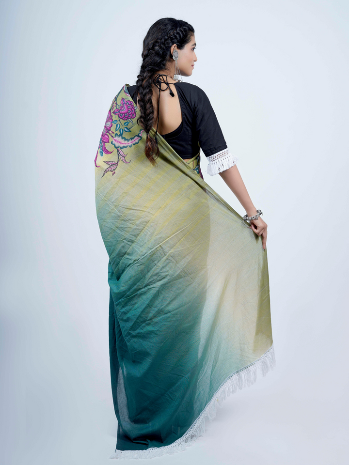 Buta Buti Chintz Floral Printed Cotton Tasseled Saree
