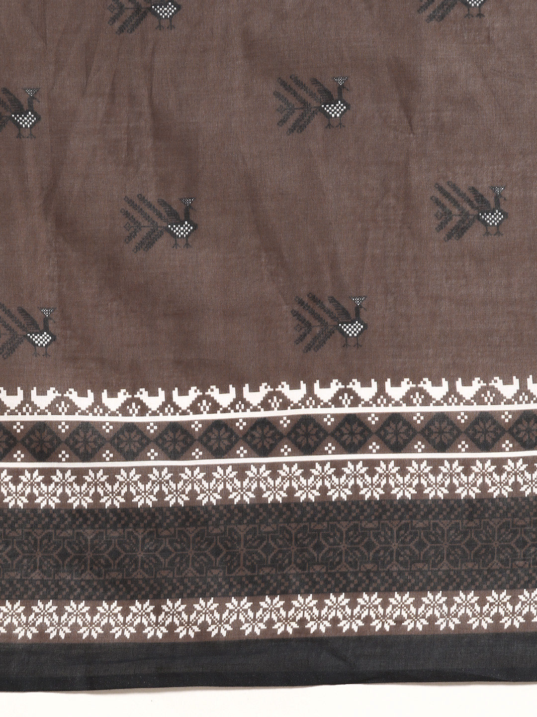 Buta Buti Brown Colour Abstract Printed Pure Cotton Saree With Unstitched Blouse And Lace